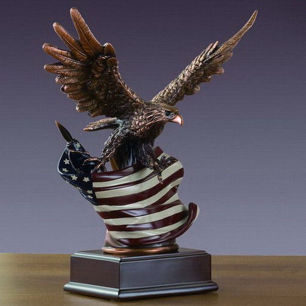 Sculpture of Eagle on American Flag Patriotic statue awards trophies